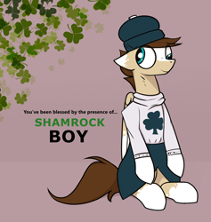 Size: 3600x3796 | Tagged: safe, artist:fenixdust, imported from derpibooru, oc, oc only, oc:skittle, pegasus, pony, clothes, derp, holiday, poo brain, saint patrick's day, shamrock
