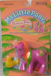 Size: 473x696 | Tagged: safe, imported from derpibooru, hula hula, sail away, bird, beach, beach towel, boombox, g1, irl, ocean, official, packaging, pail, palm tree, photo, sun, text, toy, tree, tropical ponies
