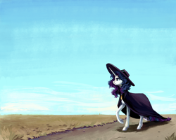 Size: 2700x2160 | Tagged: safe, artist:weird--fish, imported from derpibooru, rarity, pony, unicorn, cloak, clothes, cloud, digital art, female, hat, mare, sky, solo