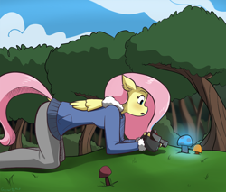 Size: 1000x850 | Tagged: safe, artist:genericmlp, imported from derpibooru, fluttershy, anthro, pegasus, camera, dock, female, glowing, glowing mushroom, mushroom, solo