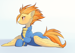 Size: 800x568 | Tagged: safe, artist:unousaya, imported from derpibooru, spitfire, pegasus, pony, clothes, cute, cutefire, female, mare, profile, prone, simple background, solo, spread wings, uniform, white background, wings, wonderbolts uniform