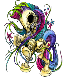 Size: 820x936 | Tagged: safe, artist:alex pardee, imported from derpibooru, pony, skeleton pony, undead, zombie, zombie pony, bone, female, g3, rearing, skeleton, solo