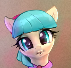 Size: 596x570 | Tagged: safe, artist:hexado, imported from derpibooru, coco pommel, earth pony, pony, bust, female, human lips, looking at you, mare, portrait, puckered lips, solo