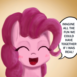 Size: 700x700 | Tagged: safe, artist:anonymous, imported from derpibooru, pinkie pie, pony, /mlp/, 4chan, bust, drawthread, female, ponified, solo, speech bubble, text