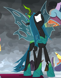 Size: 733x936 | Tagged: safe, imported from derpibooru, screencap, queen chrysalis, changeling, changeling queen, the ending of the end, cropped, female, nose in the air, smiling, solo, teeth, ultimate chrysalis