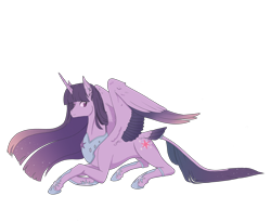 Size: 3300x2700 | Tagged: safe, artist:t3ssrina, imported from derpibooru, twilight sparkle, alicorn, pony, armored shin guards, colored wings, colored wingtips, ear piercing, earring, ethereal mane, female, hoof shoes, jewelry, leonine tail, mare, peytral, piercing, prone, redesign, simple background, solo, tail feathers, transparent background, twilight sparkle (alicorn), ultimate twilight