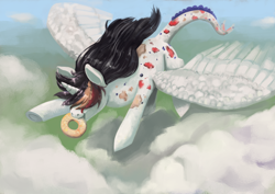 Size: 4960x3508 | Tagged: safe, artist:toisanemoif, imported from derpibooru, oc, oc only, alicorn, donut, flying, food