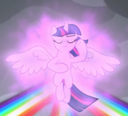 Size: 425x386 | Tagged: safe, imported from derpibooru, screencap, twilight sparkle, alicorn, pony, the ending of the end, cropped, eyes closed, female, floating, glow, glowing, magic, magic of friendship, majestic, solo, twilight sparkle (alicorn)