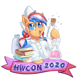 Size: 1573x1573 | Tagged: safe, artist:avui, imported from derpibooru, oc, oc only, oc:ember, oc:ember (hwcon), earth pony, pony, book, clothes, hearth's warming con, hearths warming con, lab coat, netherlands, science, simple background, solo, transparent background, vial