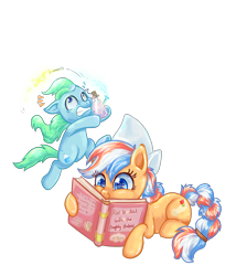 Size: 3543x4133 | Tagged: safe, artist:avui, imported from derpibooru, oc, oc only, oc:ember, oc:ember (hwcon), oc:glace, oc:glace (hwcon), oc:glace(hwcon), earth pony, pony, big eyes, book, clothes, hearth's warming con, hearth's warming con 2020, hwcon2020, school, science, shirt, simple background, transparent background