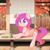 Size: 2100x2100 | Tagged: safe, artist:musicfirewind, artist:wavecipher, imported from derpibooru, oc, oc only, oc:candy bat, bat pony, pony, autumn, bat pony oc, bench, cookie, cottagecore, cute, female, food, leaves, mare, mug, solo, tree