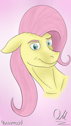 Size: 768x1366 | Tagged: safe, artist:quarmaid, imported from derpibooru, fluttershy, pegasus, bust, head, smiling, smirk