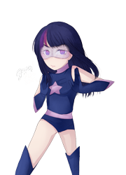 Size: 761x1055 | Tagged: safe, artist:fugumochi, imported from derpibooru, twilight sparkle, human, boots, female, humanized, magic gaia, shoes, simple background, solo, superhero, thigh boots, transparent background