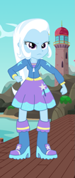 Size: 433x1024 | Tagged: safe, artist:malte279, edit, imported from derpibooru, trixie, equestria girls, female, lighthouse, pier, solo