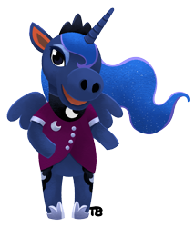 Size: 1317x1541 | Tagged: safe, artist:thrimby, imported from derpibooru, princess luna, alicorn, semi-anthro, animal crossing, both cutie marks, clothes, female, mare, simple background, solo, standing, transparent background