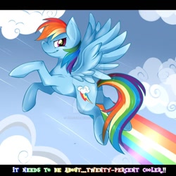 Size: 900x900 | Tagged: safe, artist:pikachim-michi, imported from derpibooru, rainbow dash, pegasus, pony, 20% cooler, badass, cloud, cool, female, flying, mare, rainbow trail, redraw, sky, smiling, smirk, solo, speed lines, spread wings, wings