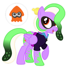 Size: 1280x1215 | Tagged: safe, artist:razorbladetheunicron, imported from derpibooru, oc, oc only, oc:splatter patter, pegasus, pony, base used, clothes, colored hooves, cutie mark, eye markings, female, gradient eyes, gradient mane, hair accessory, jacket, mare, simple background, solo, splatoon, toothpick, transparent background, zipper