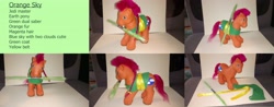 Size: 4112x1612 | Tagged: safe, artist:chili19, imported from derpibooru, oc, oc only, oc:orange sky, earth pony, pony, braid, clothes, crossover, custom, customized toy, earth pony oc, irl, lightsaber, male, mouth hold, photo, stallion, star wars, toy, weapon