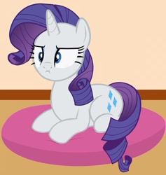 Size: 863x912 | Tagged: safe, artist:forgalorga, imported from derpibooru, rarity, pony, unicorn, :i, behaving like a cat, cropped, cute, female, mare, pillow, ponyloaf, prone, raribetes, raricat, rarity is not amused, solo, unamused, your little cat 3