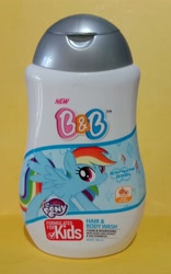 Size: 2084x3332 | Tagged: safe, imported from derpibooru, rainbow dash, b&b, hair & body wash, indonesia, kids, my little pony logo