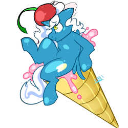 Size: 1280x1280 | Tagged: safe, artist:neon-vore, imported from derpibooru, oc, oc only, oc:fleurbelle, alicorn, pony, alicorn oc, bow, cherry, female, food, hair bow, horn, ice cream, ice cream cone, simple background, smiling, solo, transparent background, yellow eyes