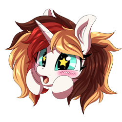 Size: 1200x1200 | Tagged: safe, artist:ask-colorsound, imported from derpibooru, oc, oc only, oc:scarlet serenade, pony, unicorn, blushing, cute, emoticon, excited, female, gasp, head only, mare, simple background, solo, starry eyes, transparent background, wingding eyes