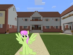 Size: 2048x1536 | Tagged: safe, artist:bluemeganium, artist:topsangtheman, imported from derpibooru, merry may, pegasus, pony, house, looking at you, minecraft, photoshopped into minecraft, sitting