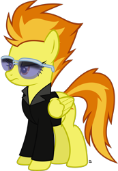 Size: 1666x2414 | Tagged: safe, artist:anime-equestria, imported from derpibooru, spitfire, pegasus, pony, clothes, female, frown, mare, show accurate, simple background, solo, suit, sunglasses, transparent background, vector, wings