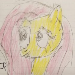 Size: 1844x1844 | Tagged: safe, artist:joeydr, imported from derpibooru, fluttershy, pegasus, pony, female, lined paper, mare, signature, solo, traditional art