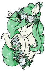 Size: 1280x2016 | Tagged: safe, artist:oneiria-fylakas, imported from derpibooru, oc, oc only, oc:oracle, pony, unicorn, bust, eyes closed, female, floral head wreath, flower, mare, portrait, simple background, solo, transparent background