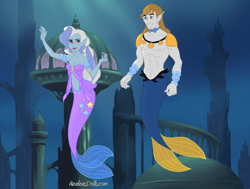 Size: 820x620 | Tagged: safe, artist:azaleasdolls, editor:jdueler11, imported from derpibooru, prince blueblood, trixie, mermaid, merman, equestria girls, bluetrix, cutie mark on human, female, fins, male, mermaid maker, mermaid tail, mermaidized, mermanized, shipping, species swap, straight, underwater