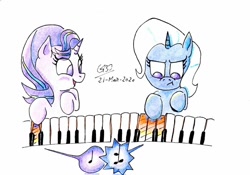 Size: 1024x716 | Tagged: safe, artist:gafelpoez, imported from derpibooru, starlight glimmer, trixie, pony, female, lesbian, musical instrument, pessoa, piano, shipping, startrix