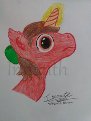 Size: 1944x2592 | Tagged: safe, artist:innauth, imported from derpibooru, oc, oc only, pony, bow, magic, red, single, traditional art