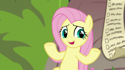 Size: 1920x1080 | Tagged: safe, imported from derpibooru, screencap, fluttershy, pony, she talks to angel, checklist, female, mare, solo