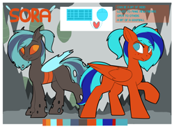 Size: 4744x3476 | Tagged: safe, artist:beardie, imported from derpibooru, oc, oc only, oc:sora, changeling, blue changeling, commission, double colored changeling, female, orange changeling