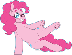 Size: 2258x1743 | Tagged: safe, artist:liefsong, imported from derpibooru, pinkie pie, earth pony, pony, beanbrows, eyebrows, female, frog (hoof), grin, one eye closed, simple background, smiling, smiling at you, solo, transparent background, underhoof, wink, winking at you