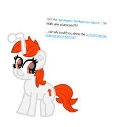 Size: 990x1012 | Tagged: safe, artist:chespinfan, imported from derpibooru, oc, oc only, oc:karma, pony, unicorn, female, mare, reddit, reddit pony, requested art, simple background, smiling, solo, white background