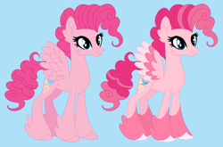 Size: 762x504 | Tagged: safe, artist:froggers1995, imported from derpibooru, pinkie pie, pegasus, pony, leak, spoiler:g5, female, g5, g5 concept leak style, g5 concept leaks, hooves, mare, pegasus pinkie pie, pinkie pie (g5 concept leak), pinkie pie (g5), race swap, redesign, simple background, solo, spread wings, wings