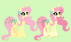 Size: 1014x596 | Tagged: safe, artist:froggers1995, imported from derpibooru, fluttershy, pony, unicorn, leak, spoiler:g5, cloven hooves, female, flower, flower in hair, fluttershy (g5 concept leak), fluttershy (g5), g5, g5 concept leak style, g5 concept leaks, hooves, mare, redesign, simple background, solo, unicorn fluttershy, vine