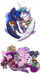 Size: 700x1311 | Tagged: safe, artist:celestial-rainstorm, imported from derpibooru, princess cadance, princess celestia, princess luna, oc, oc:athena, oc:cherry chimichanga, oc:chrysanthemum, oc:confetti cake, oc:dawn star, oc:jetstream, oc:jupiter sky, oc:mellow vibes, earth pony, hybrid, pegasus, pony, unicorn, colt, female, filly, interspecies offspring, male, offspring, parent:big macintosh, parent:cheese sandwich, parent:discord, parent:fluttershy, parent:pinkie pie, parent:starlight glimmer, parent:sugar belle, parent:sunburst, parent:tree hugger, parent:zephyr breeze, parents:cheesepie, parents:discoshy, parents:starburst, parents:sugarmac, parents:twigian, parents:zephyrhugger, simple background, white background