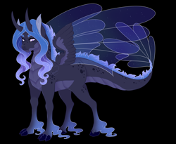 Size: 2500x2054 | Tagged: safe, artist:gigason, imported from derpibooru, oc, oc only, changepony, hybrid, pony, black background, high res, offspring, parent:pharynx, parent:princess luna, parents:lunarynx, simple background, solo