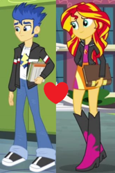 Size: 392x589 | Tagged: safe, edit, edited screencap, imported from derpibooru, screencap, flash sentry, sunset shimmer, equestria girls, female, flashimmer, heart, male, shipping, shipping domino, straight