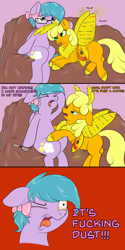 Size: 1200x2400 | Tagged: safe, artist:pavlovzdawg, imported from derpibooru, oc, oc only, oc:dipsy, oc:iona, earth pony, moth, mothpony, original species, pony, comic, couch, crying, dust, female