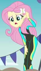 Size: 390x671 | Tagged: safe, imported from derpibooru, screencap, fluttershy, equestria girls, equestria girls series, too hot to handle, clothes, cropped, female, fluttershy's wetsuit, solo, swimsuit, wetsuit