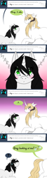 Size: 661x2480 | Tagged: safe, artist:theblackcatstale, imported from derpibooru, oc, oc only, oc:july winters, demon, demon pony, original species, pony, unicorn, ask, embarrassed, horn, looking at each other, nervous, tumblr, unicorn oc