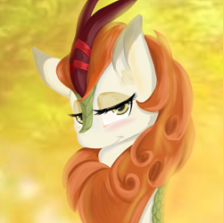 Size: 4096x4096 | Tagged: safe, artist:xxpaw2001xx, imported from derpibooru, autumn blaze, kirin, bust, female, lidded eyes, portrait, smiling, solo