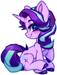 Size: 2514x3287 | Tagged: safe, alternate version, artist:_spacemonkeyz_, imported from derpibooru, starlight glimmer, pony, unicorn, background removed, blushing, colored hooves, female, hoof fluff, mare, palindrome get, raised hoof, simple background, sitting, solo, transparent background