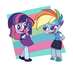 Size: 2048x1899 | Tagged: safe, artist:ryuyo, imported from derpibooru, rainbow dash, twilight sparkle, human, equestria girls, my little pony: pony life, duo, g4.5, humanized, lidded eyes, looking at each other, pony life equestria girls-ified, smiling