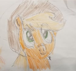 Size: 2092x1960 | Tagged: safe, artist:joeydr, imported from derpibooru, applejack, earth pony, pony, applejack's hat, cowboy hat, female, hat, lined paper, mare, signature, simple background, solo, traditional art