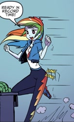 Size: 480x787 | Tagged: safe, artist:pencils, idw, imported from derpibooru, rainbow dash, equestria girls, spoiler:comic, spoiler:comicequestriagirlsmarchradness, female, solo, speech bubble